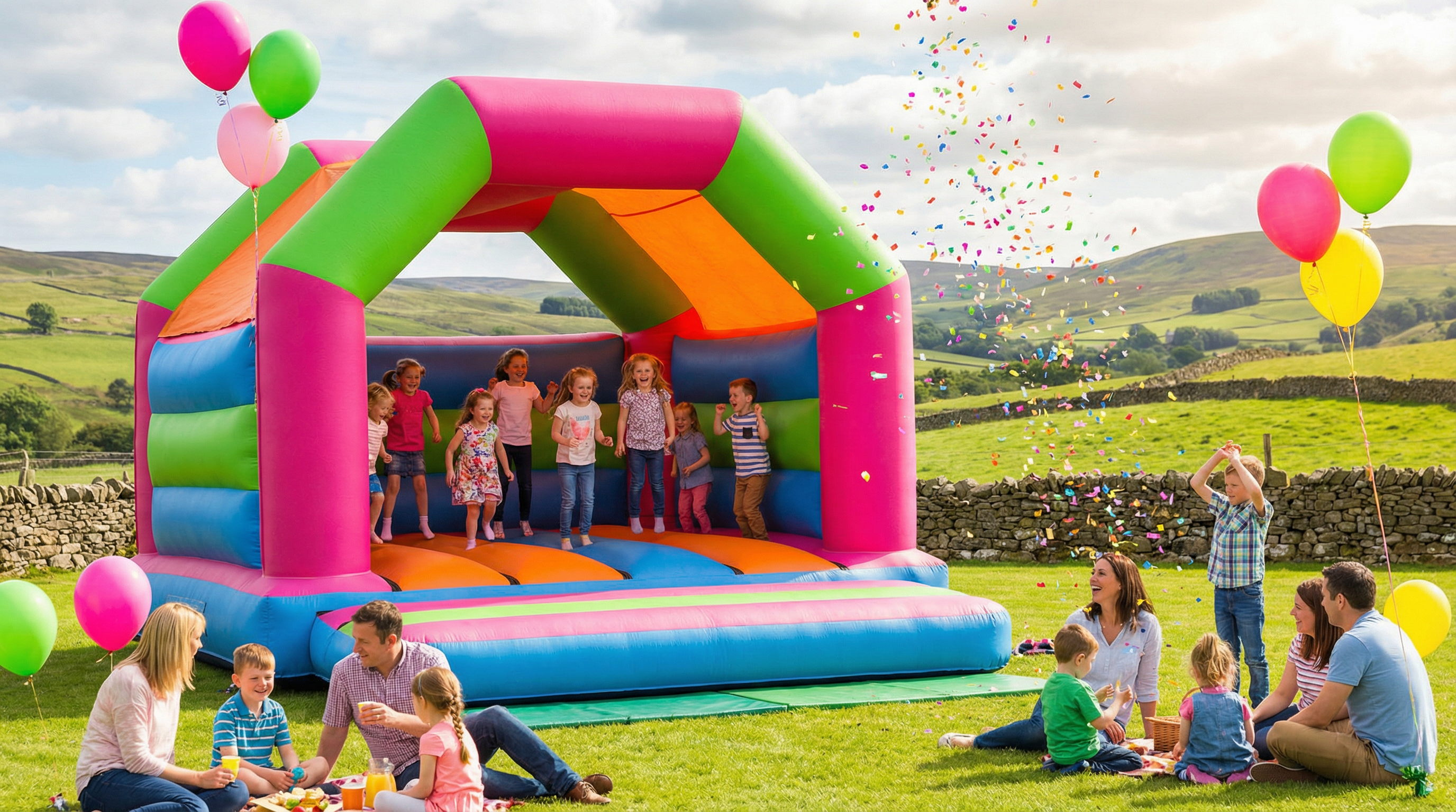 Children enjoying a bouncy castle party